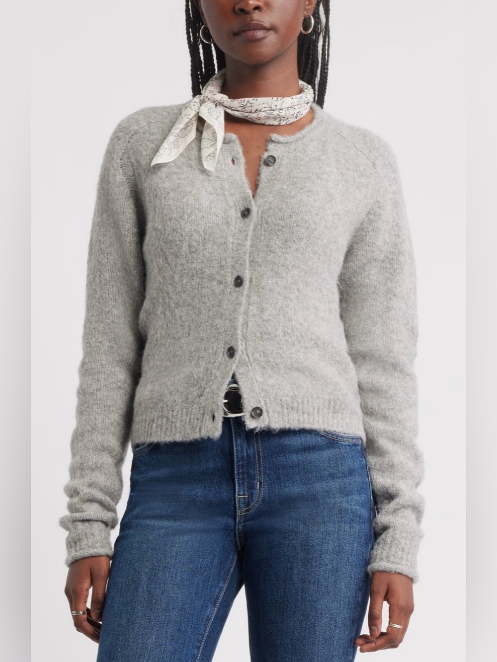 Treasure & Bond Rolled Crewneck Cardigan in Grey Heather